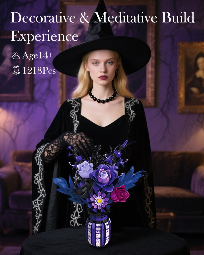 1218 шт. Темная романтика Готический букет Строительные блоки Цветок с вазой Модель Развивающий DIY Домашнее украшение Подарок для детей и взрослых