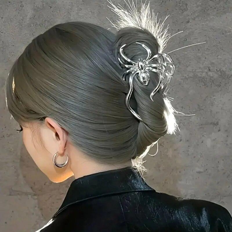 Новинка 2023 года, заколки для волос в виде скелета паука на Хэллоуин для женщин, ювелирные аксессуары, черный, серебристый, золотой, большая заколка, вечерние головные уборы