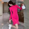 Осенне-зимнее облегающее трикотажное женское платье с длинным рукавом, А-силуэт, оборки, свитер, платья для женщин, повседневное, с высокой талией, элегантное, короткое платье 25958