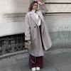 Женская мода шерстяная смесь теплое длинное пальто осень-зима свободный карман двубортный пиджак элегантное пальто с лацканами