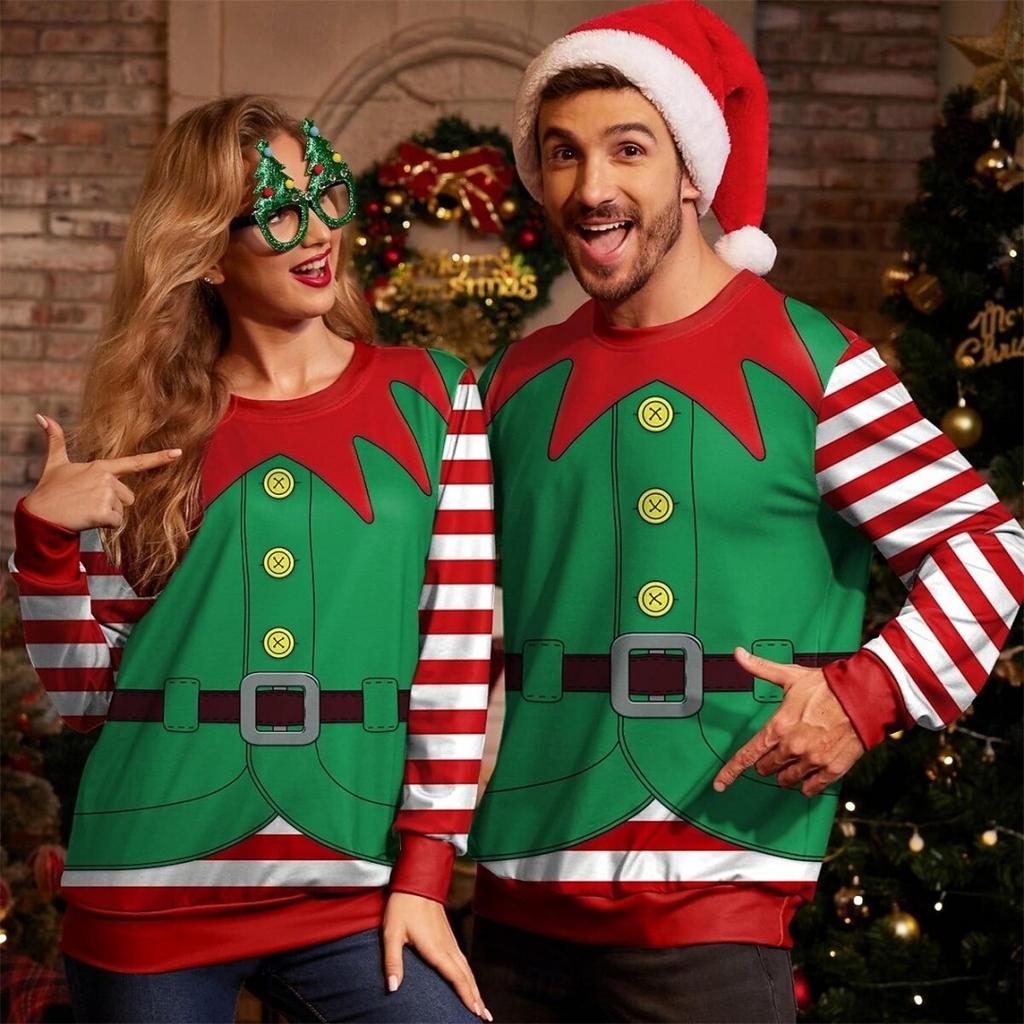 Модная мужская женская футболка Рождественский смешной принт Круглый вырез Пуловер Топ Повседневная толстовка Детские футболки Топ Одежда