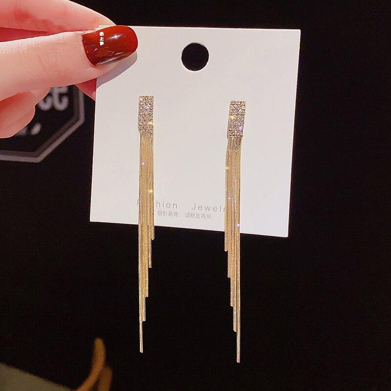 Новые винтажные серьги золотого цвета с длинной нитью и кисточками для женщин, глянцевые висячие серьги с геометрическим рисунком дуги, 2022, модные ювелирные изделия