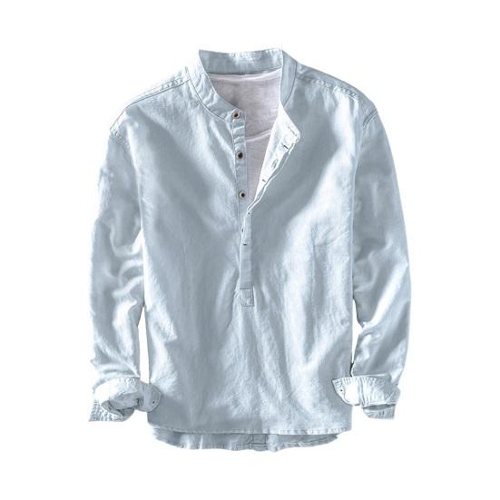 Осень-весна мужская рубашка с воротником-стойкой Slim Fit сплошной цвет полуоднобортный пуловер с длинными рукавами повседневная повседневная одежда офисный топ