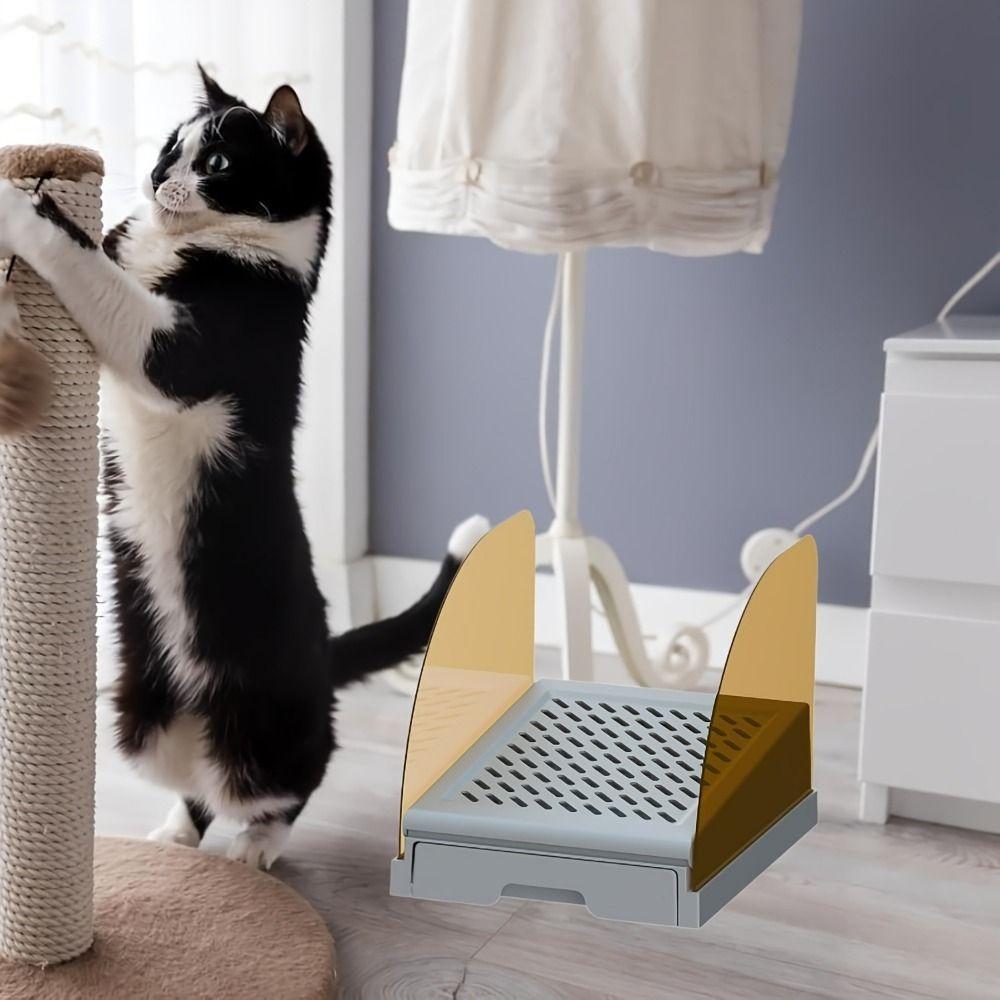 Non Slip Cat Litter Ramp with Drawer Adjustable Height Drawer Baffles Step Stool for Cat House