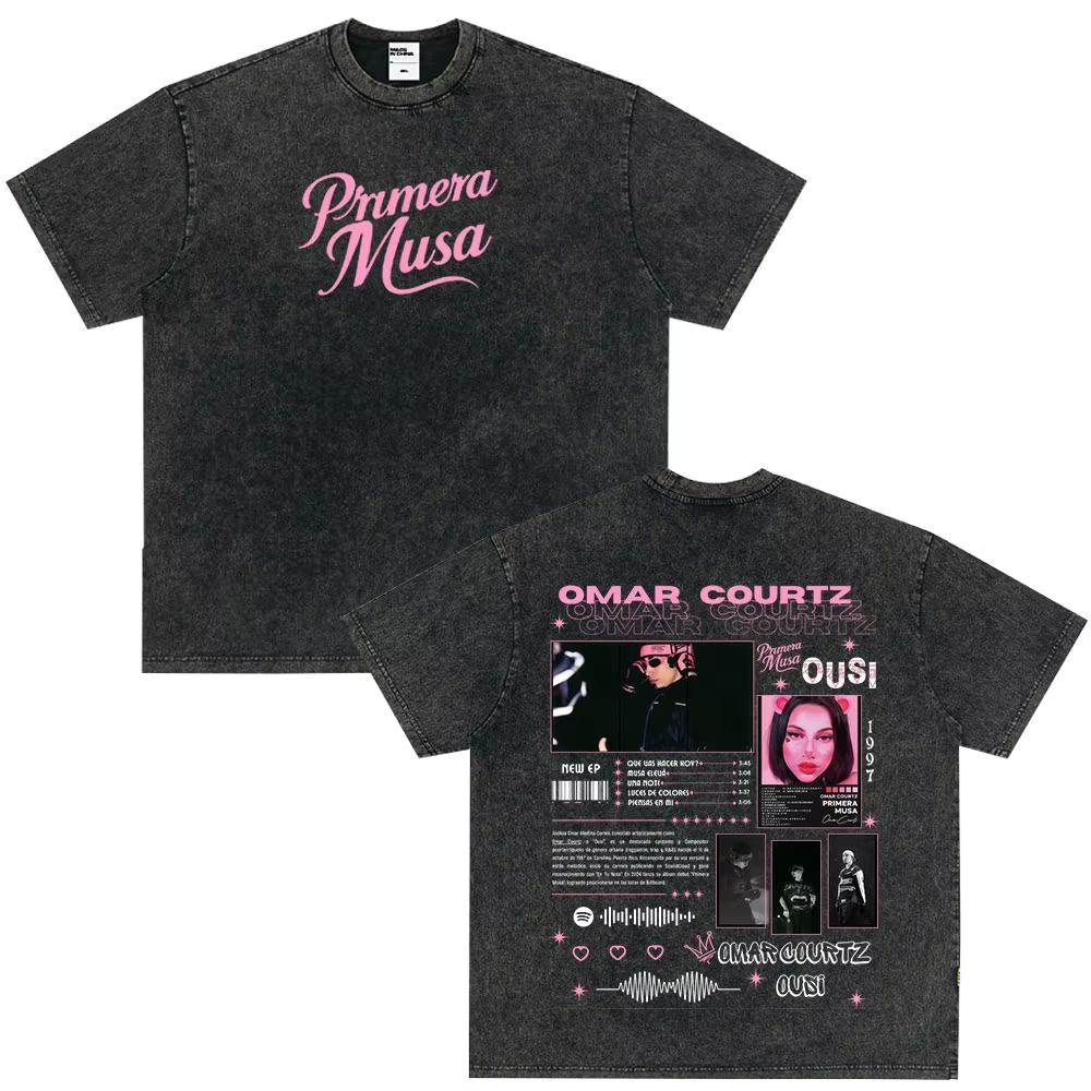 Vintage Washed Tees Omar Courtz Por Si Manana No Estoy Album Printed T Shirts Men Women Fashion Tshirt Harajuku Casual TShirts