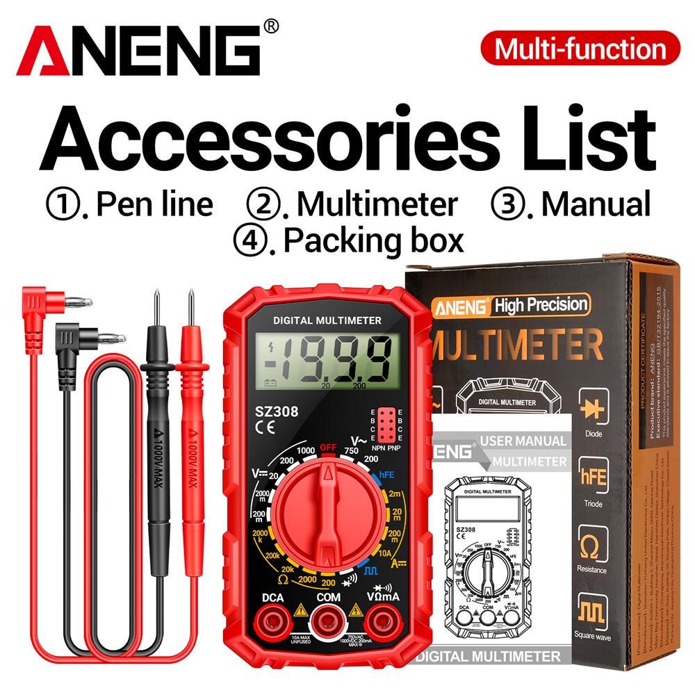 ANENG SZ308 Digital Multimeter Meter Meter Electrician LCD Backlight Ohm Square Wave Test Tools Current Voltage Resistance AC/DC