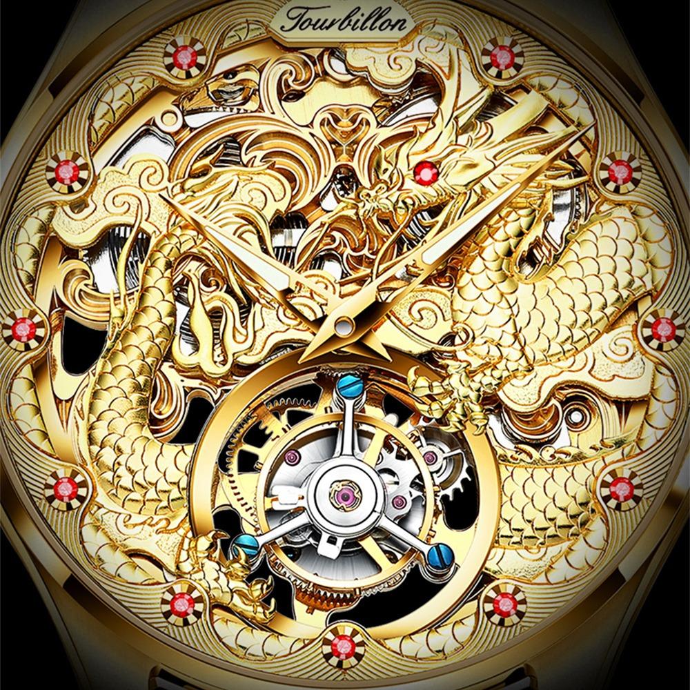OUPINKE Мужские часы Механические часы с турбийоном через нижнюю часть Local Tyrant Gold Temperament Водонепроницаемые часы высокого класса