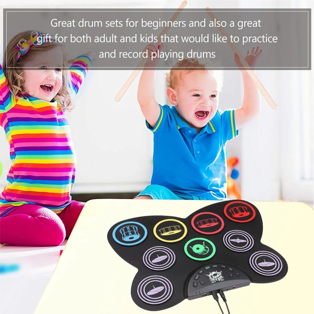 Roll Drum Pedal Controller Roll Up Drum Practice Pad USB with Drum Sticks Touch Sensitivity Great Holiday Birthday Gift for Kids