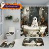 1/4pcs Cute Ghost Shower Curtain Cartoon Spooky Halloween Shower Curtain Cute Cartoon Home Bathroom Decor Set Rug Toilet Cover