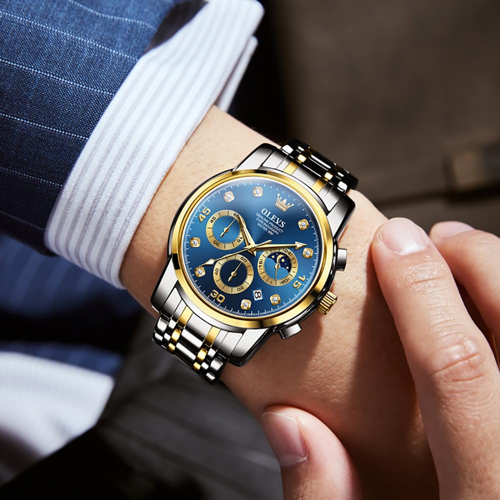 Часы OLEVS Business Silver Arm Watch Blue Стильные популярные часы Аналоговые кварцевые водонепроницаемые часы Спортивные часы с металлическим ремешком Повседневные часы Синие часы с датой