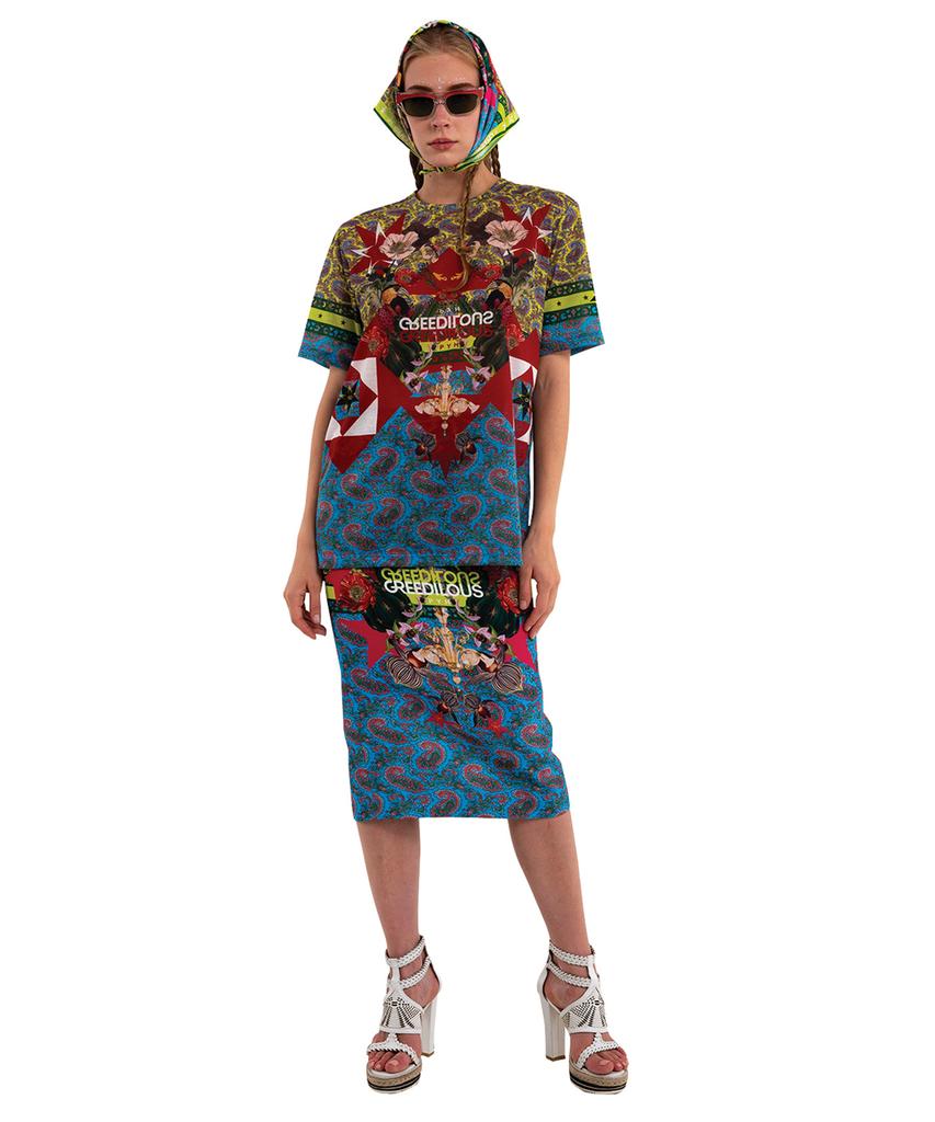 Greedius Blue Paisley Skirt