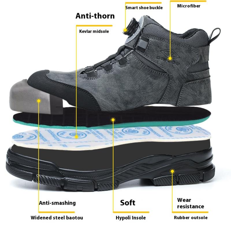 Новые вращающиеся кнопки мужские рабочие ботинки стальной носок защитная обувь защитные ботинки мужские анти проколы анти разбивание защитная обувь