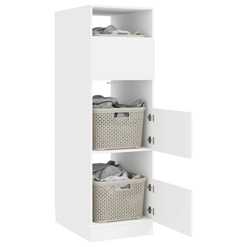 Laundry Cabinet with Storage and Door White Wood Based Material