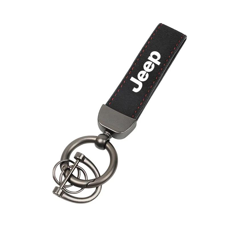 For Jeep Car Key Ring Cowhide Leather Keychain Waist Pendant Carabiner For Jeep Grand Cherokee Wrangler JK Gladiator Compass