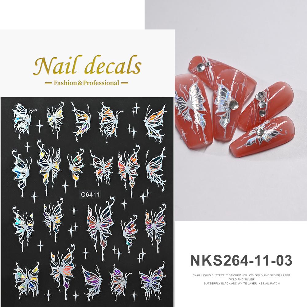 1pcs 3D Aurora Laser Butterfly Nail Art Stickers Shiny Holographic Butterflies Nail Decals 8*10cm Self-Adhesive Nail Decorations