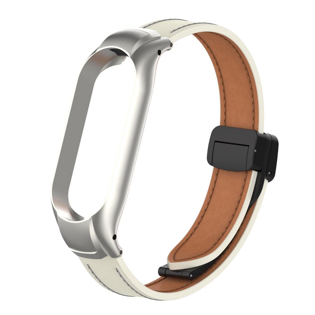 Для Mi Band 7 магнитная пряжка, ремешок из натуральной кожи + металлический корпус для часов для Xiaomi Smart Band 8/Band 7/Band 6/5/4/3, сменный браслет