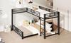 L-shaped Metal Bunk Bed 90x200 over 140x200, Black