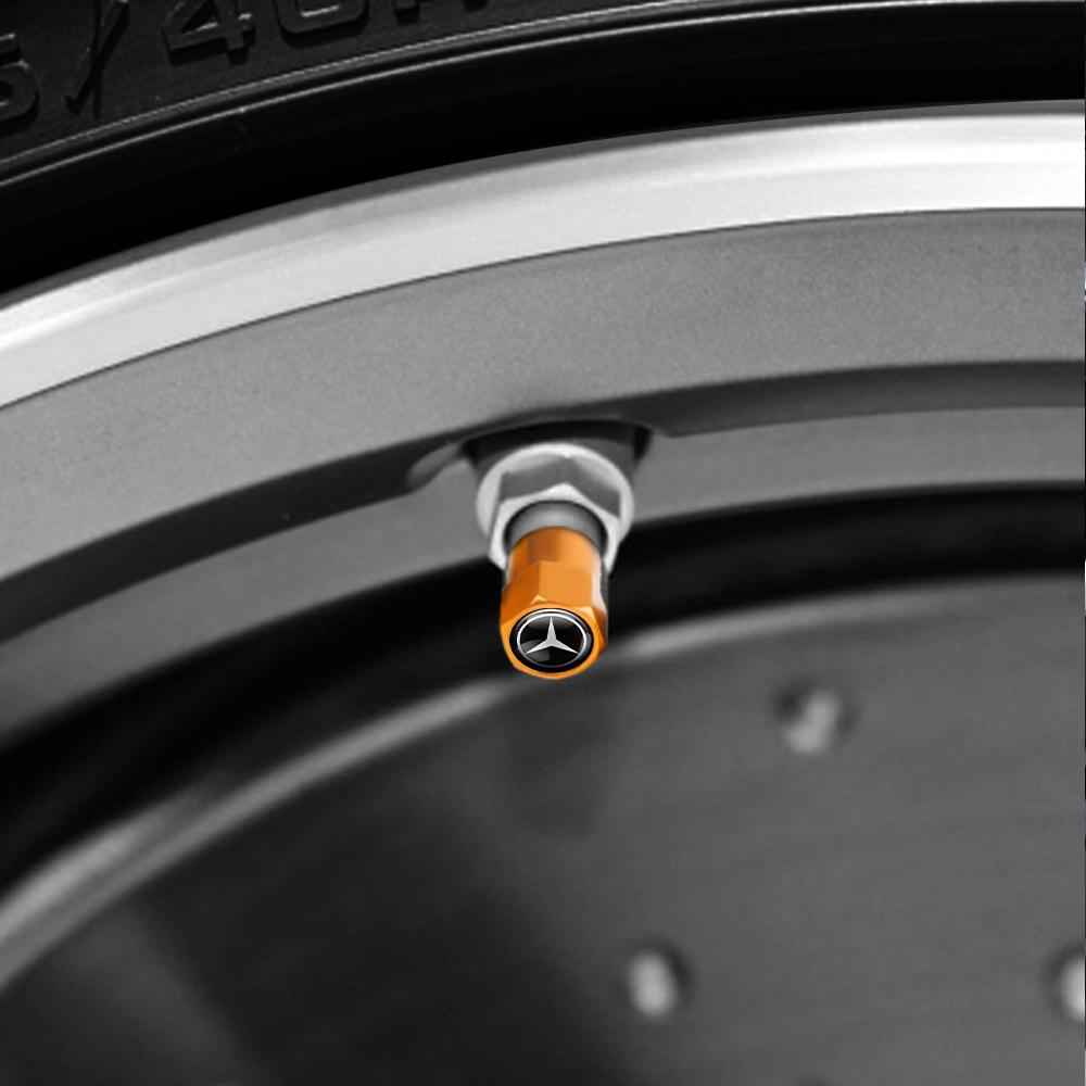 4pcs Metal Car Badges Wheel Tire Valve Caps Covers Car Accessories For Mercedes Benz New A/B/C/E/S Class C200L GLC AMG W212 W213 AR1