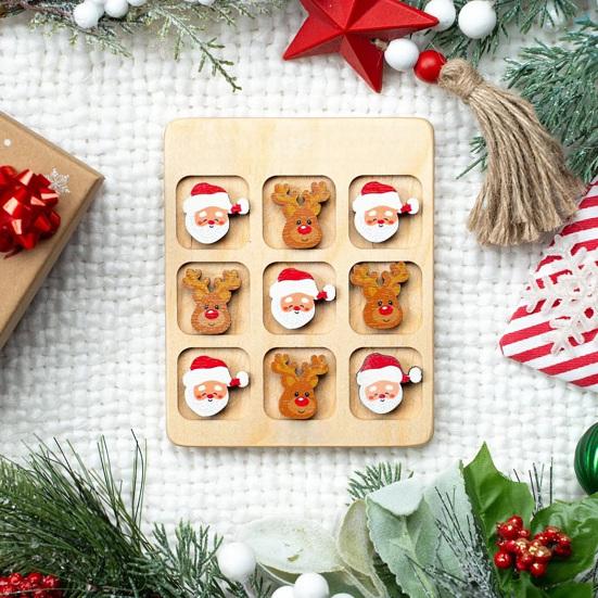 Christmas Wooden Board Game Santa Snowman Reindeer Tree Pieces 2 Player Mini Chess Board Puzzle Toy Party Classical Strategic Tabletop Game