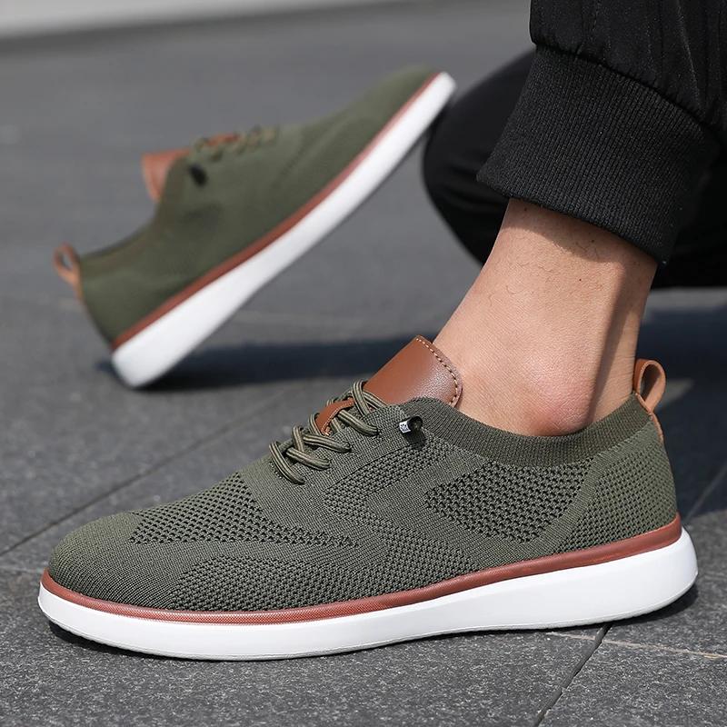 Lightweight Men'S Casual Shoes Breathable Knitted Mesh Casual Shoes Fashionable Trendy Anti Slip Flat Walking Shoes Sizes 39-46