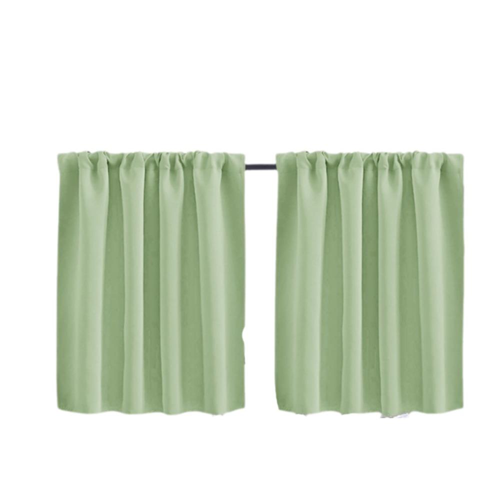 2PCS Solid Color Kitchen Short Curtain Through-rod Design Cabinet Curtain Living Room