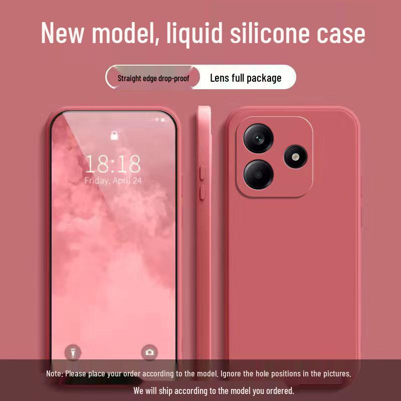 Чехол для Redmi Note 14: Однотонный Жидкий Силикон, Ударопрочный Мягкий Чехол, Полное Покрытие