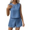 Women's Fashion Solid Color Sleeveless Vest Shorts Casual Two Piece Set