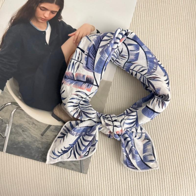 Premium 90Cm Floral Large Square Scarf Cotton And Linen Silk Scarf Women'S Headscarf Thin Scarf Sun Protection Shawl Outer Yarn