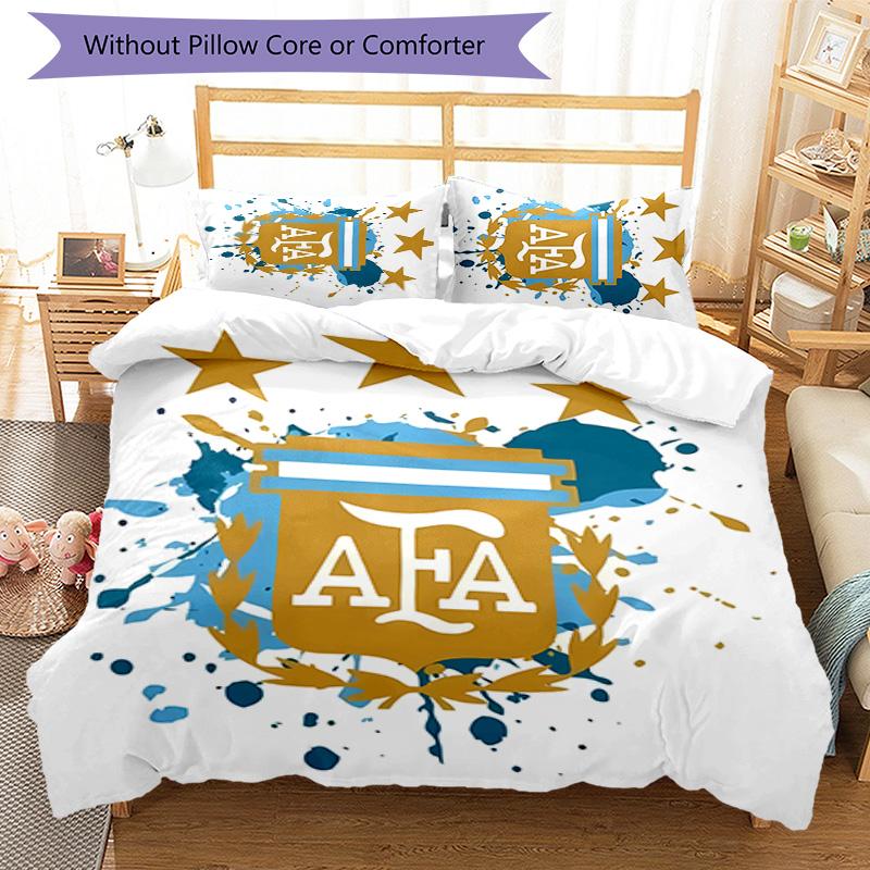 3pcs Argentina Football pattern bedding set duvet cover set includes duvet cover &pillowcases,perfect all season bedroom decoration&gift