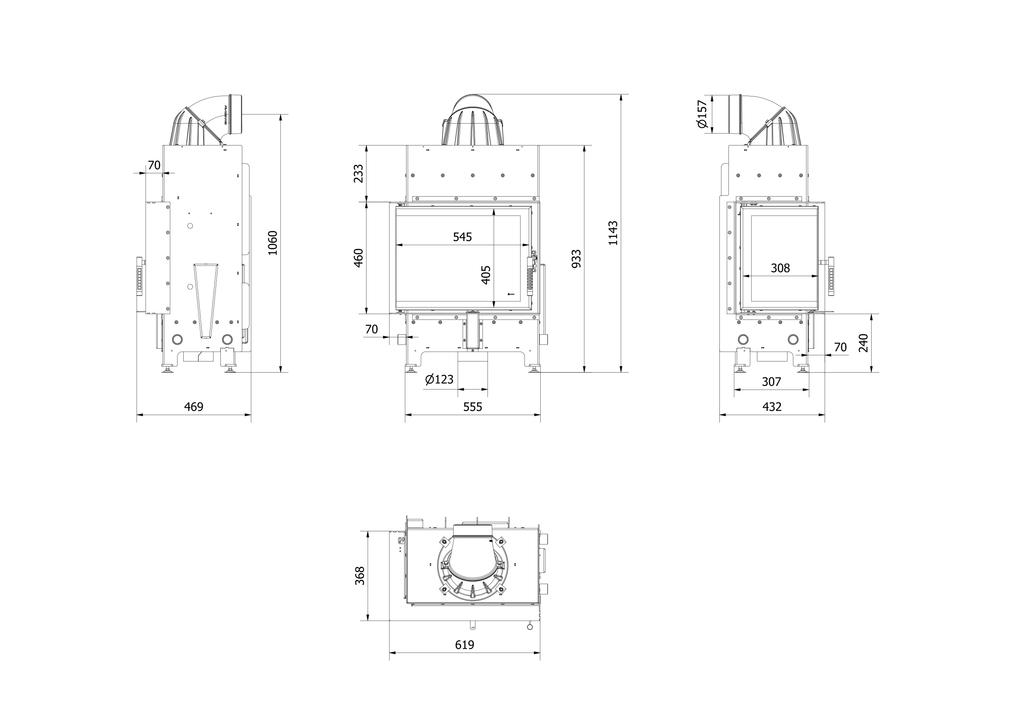 Fireplace Insert KRATKI FLOKI S Left 8 kW Fi 160 Set with Pipes