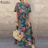 Women Casual O-neck Short Sleeve Summer Floral Print Dress