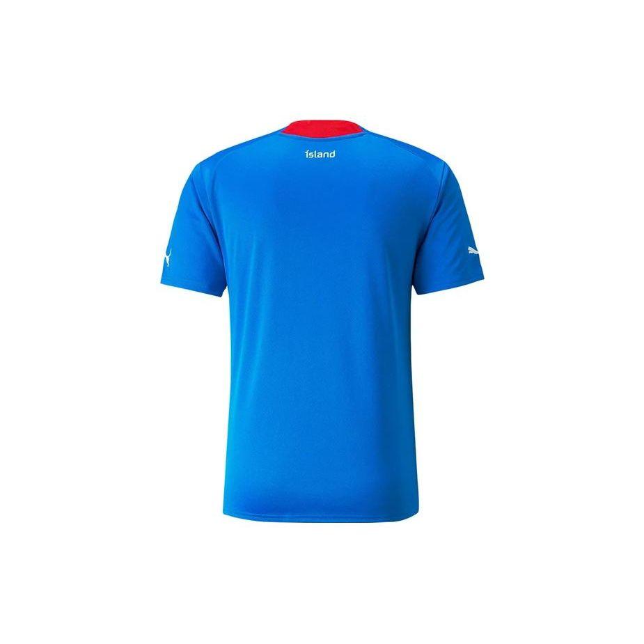 Puma Iceland Home 22/23 Replica Jersey V-Neck Logo Straight Short Sleeve T-Shirt Men Tops Blue 766067-01