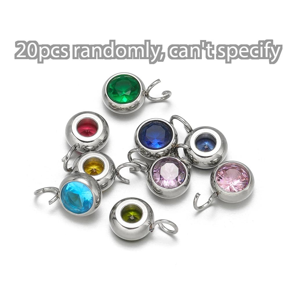 20pcs Stainless Steel 12 Months Birthstone Zircon Charms for DIY Jewelry Necklace Pendants Bracelets Findings Earrings Making
