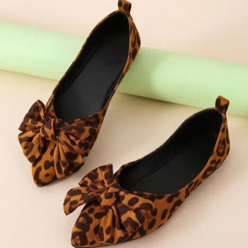 Women Flats Leopard Shoes New Butterfly-knot Soft Sole Loafers Large Size Comfortable Outdoor Sneakers Women Zapatos De Mujer