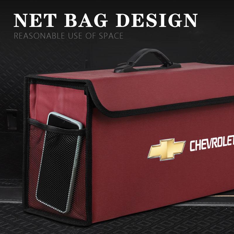 Car Trunk Collapsible Leather Tidying Stowing Box Accessories For Chevrolet Cruze Sonic Silverado Trax Camaro Captiva Equinox SS