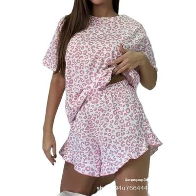 Комплект женской пижамы с коротким рукавом в европейском и американском стиле с леопардовым принтом