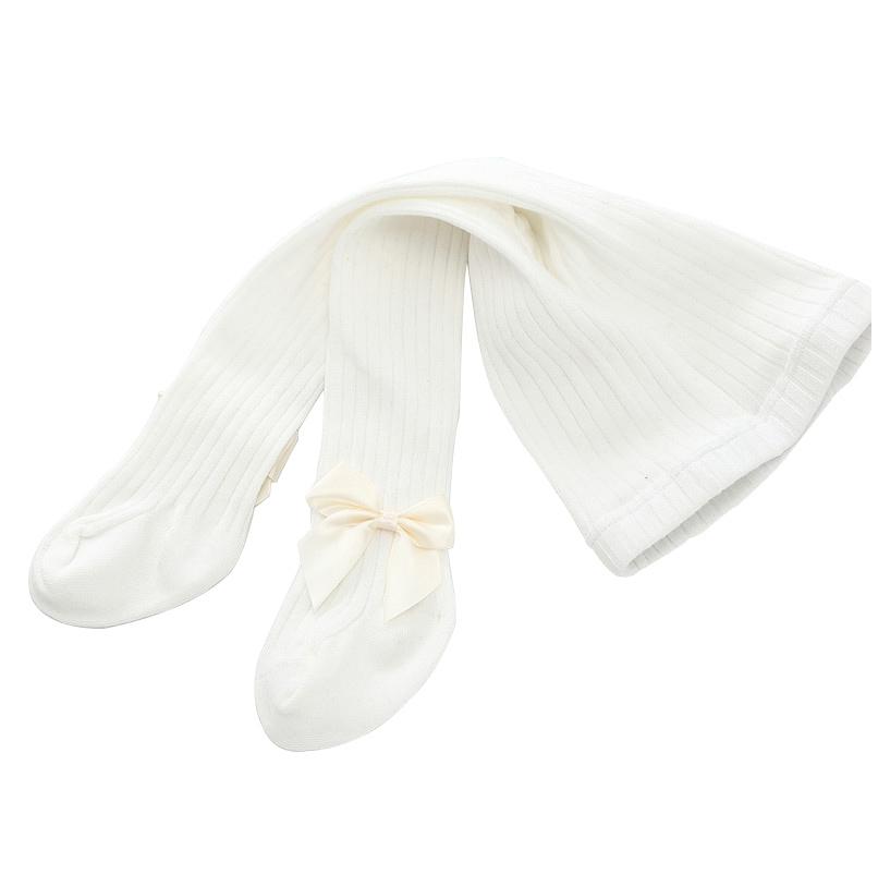 White Ecru Ribbed Tights Children' Tights with Bows 1-2 Years