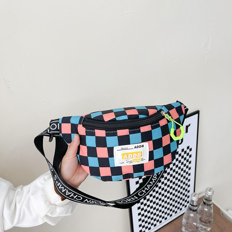 Stylish Ins Korean Childrens Crossbody Bag Checkerboard Pattern Lightweight Accessory