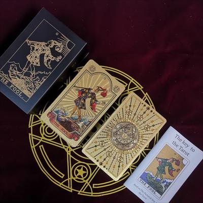 Колода Таро Богини Солнца Райдер 78 карт из золотой фольги, ПЭТ-пластик, водонепроницаемый и устойчивый к царапинам 12x7 см