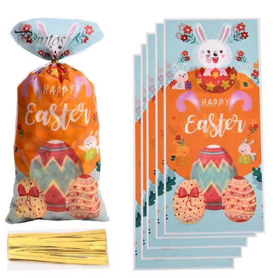 50Pcs Easter Bunny Candy Bags Large Capacity Cartoon Pattern Cute Cookie Candy Wrapping Bag Party Gift Bags