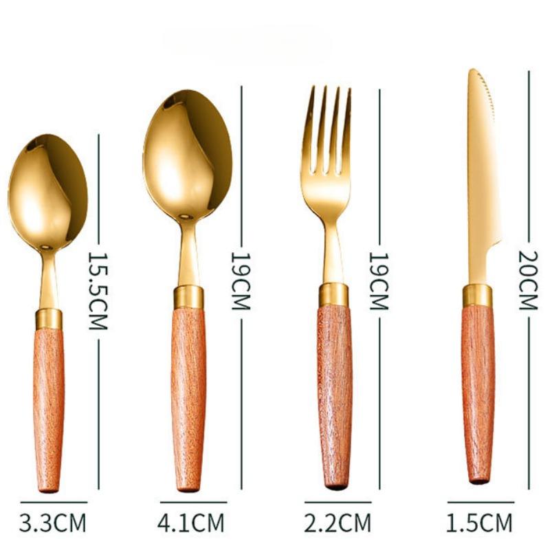 Столовые приборы из нержавеющей стали 304, деревянная ручка сапеле, нож, вилка и ложка в западном стиле, простые столовые приборы, четыре набора