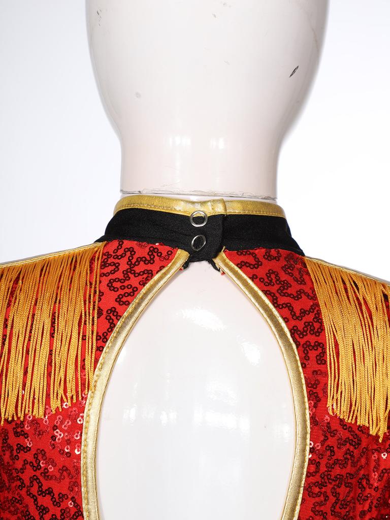 Костюм Рингмастера Цирка Мага для Девочек с Длинным Рукавом, Бахромой, Эполетами и Блестками, Боди, Наряд для Карнавальной Тематической Вечеринки