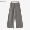 ZANZEA Women Summer Elastic Waist Solid Color Pleated Wide Leg Pants