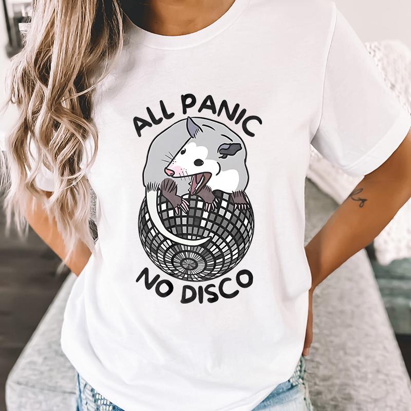 All Panic No Disco Opossum Tshirts Women Funny Screaming Street Trash Cat Graphic Tee Funny Possum Retro Animal Lover Tshirt