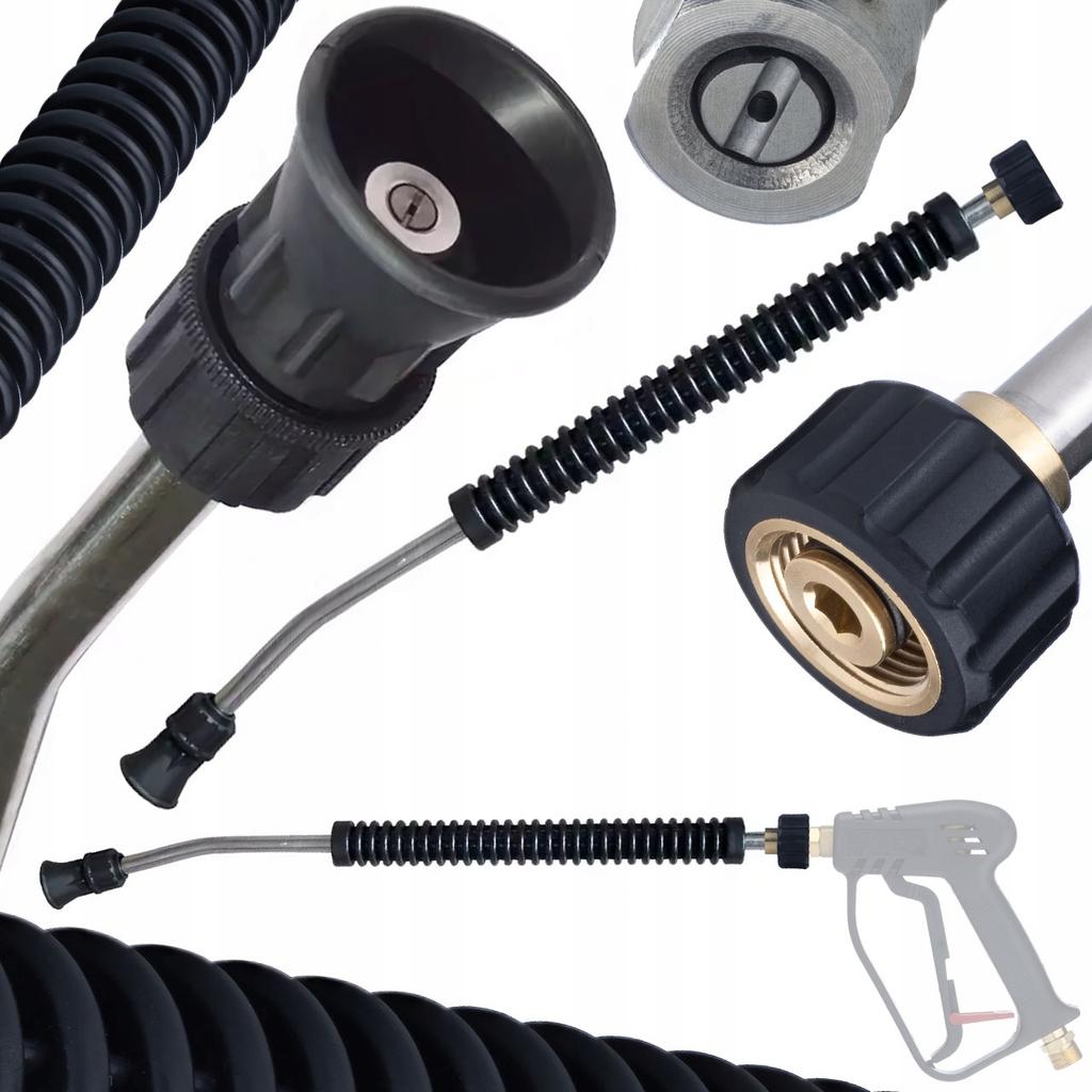 Rosfix Lanca Zagięta 60CM 15° M22x1.5 – Do Myjek Karcher HD/HDS | Dysza Płasko-Strumieniowa | Gumowany Uchwytny | Stal Nierdzewna