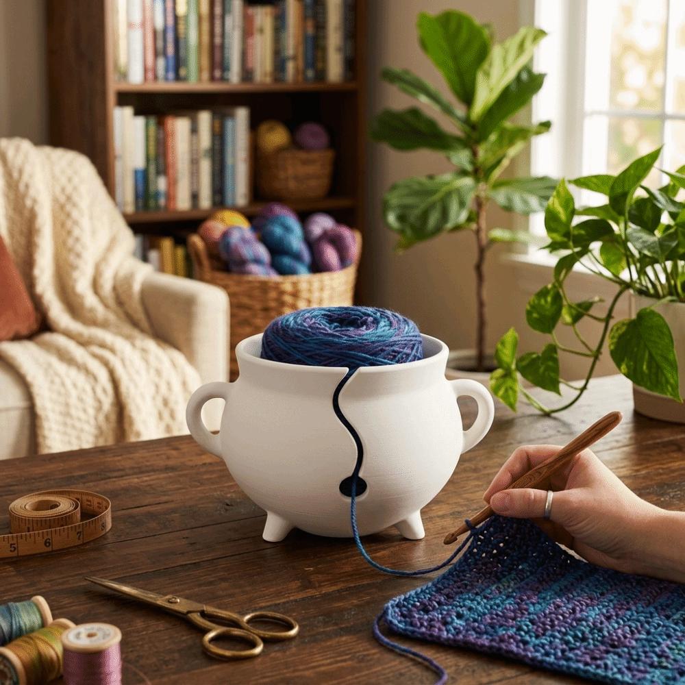 Sturdy Crochet Organizer Anti-Tangle Knitting Storage Basket Yarn Dispenser Halloween Season