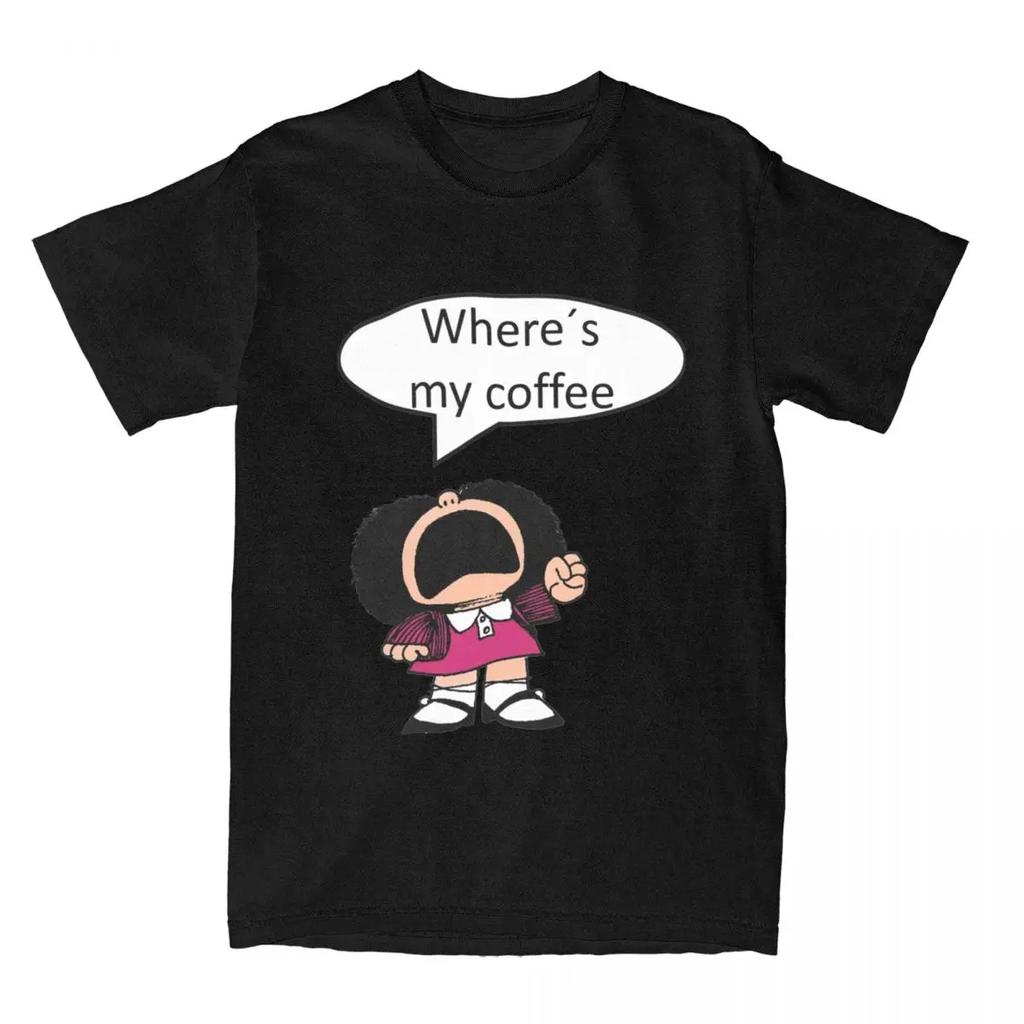 UnisexShirts Funny Mafalda Coffee Accessories Fashion Pure Cotton Short Sleeve T Shirts Round Neck Clothing Christmas Gifts