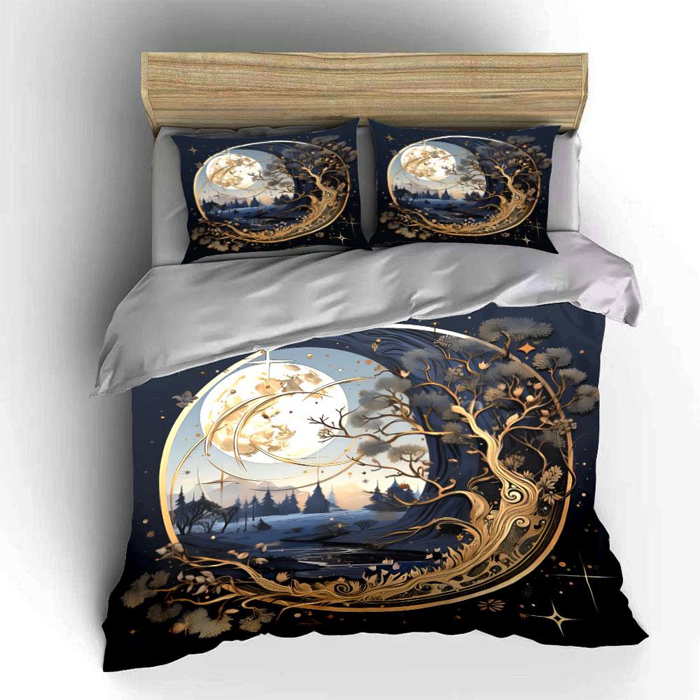 "Moonlit Forest Artistic Home Decor" Bedding Set with 1 Duvet Cover 2 Pillowcases Single Double King Queen, Gift