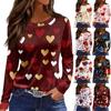 Women's Fashion Casual Slit Hem Round Neck Long Sleeve Valentine's Day Printed T-Shirt Ladies Top