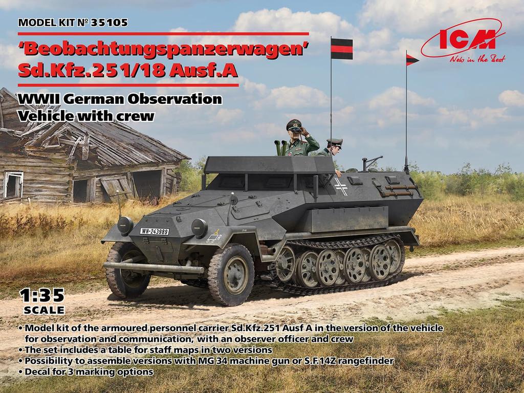 ICM German Armored Observation Vehicle with Crew Plastic Model Kit 35105 1/35 Sd.Kfz.251/18 Ausf.A